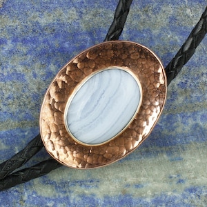 Blue Lace Agate Bolo Tie: Handcrafted Copper & Sterling Silver Western Jewelry