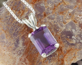 Natural Amethyst Pendant -Sterling Silver Pendant Necklace -Purple Amethyst Necklace