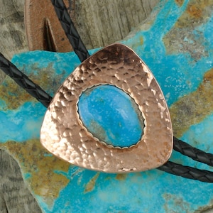 Handcrafted Copper & Sterling Silver Bolo Tie with Blue Kingman Turquoise - Western Unisex Accessory