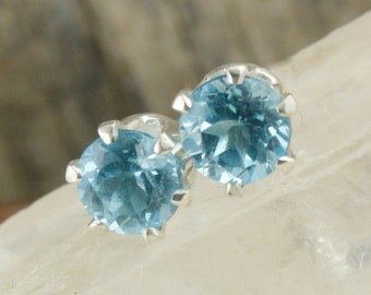 Natural Swiss Blue Topaz Earrings -Sterling Silver Earrings -Swiss Blue Topaz Studs - Stud Earrings