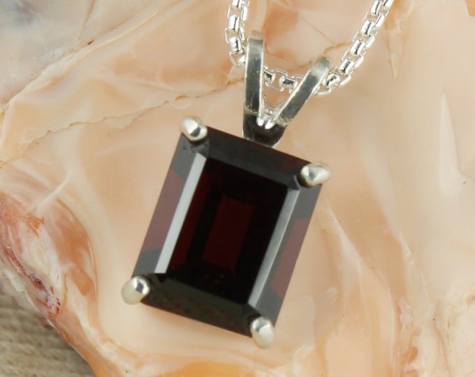 Natural Red Garnet Pendant - Sterling Silver Pendant Necklace -Red Garnet Necklace