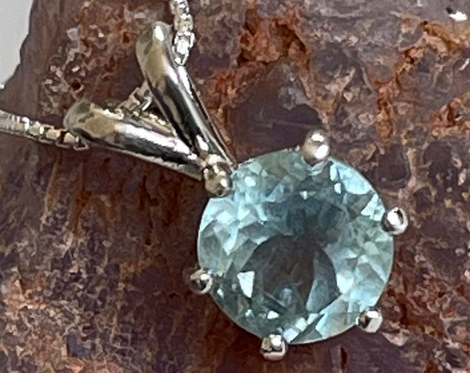 Natural Aquamarine Pendant - Sterling Silver Pendant - Blue Aquamarine Necklace
