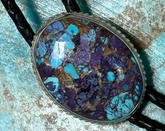 Handmade Mohave Purple Turquoise Bolo Tie For Men & Women - Great Gift Idea - Sterling Silver