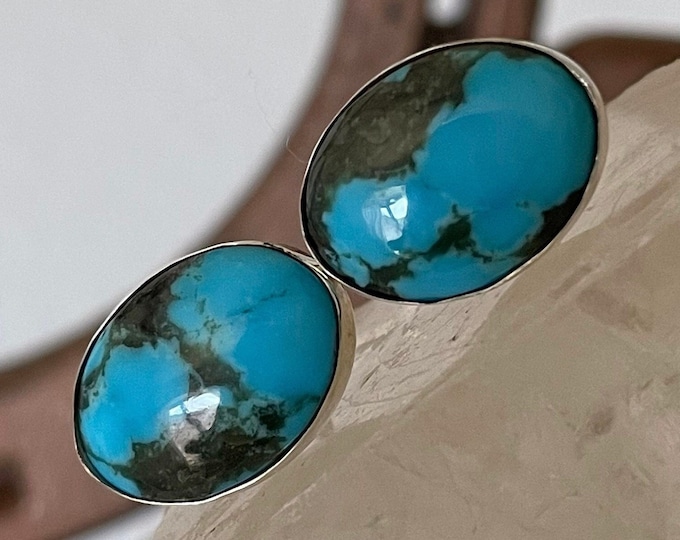 Kingman Turquoise Earrings - Sterling Silver Earrings - Blue Turquoise Stud Earrings