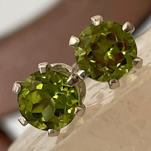 Peridot Stud Earrings 4mm Round .50ctw Sterling Silver Natural Etsy