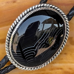 Handcrafted Sterling Silver Black & White Onyx Bolo Tie - Elegant Western Neckwear for Men and Women