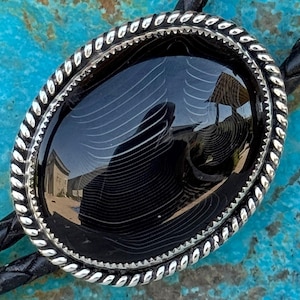 Handcrafted Sterling Silver Black & White Onyx Bolo Tie - Elegant Western Accessory for Men and Women