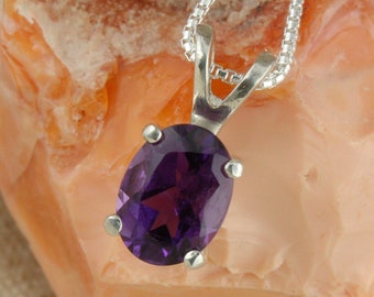 Natural Amethyst Pendant -Sterling Silver Pendant Necklace -Purple Amethyst Necklace