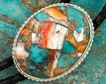 Handmade, Spiny Oyster & Turquoise Bolo Tie For Men and Women - Sterling Silver - Great Gift Idea