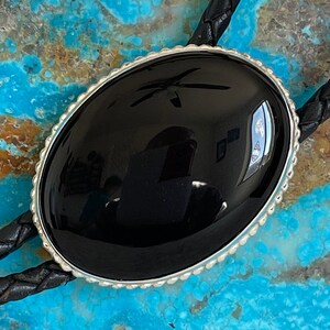 Handmade Sterling Silver, Natural Black Onyx Bolo Tie For Men and Women
