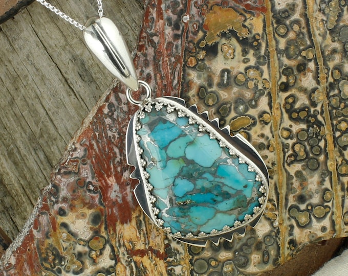 Mohave Blue Turquoise Pendant - Sterling Silver Pendant Necklace - Mohave Blue Turquoise Necklace