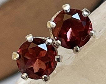 Natural Red Garnet Earrings - Sterling Silver Earrings - Natural Red Garnet Stud Earrings