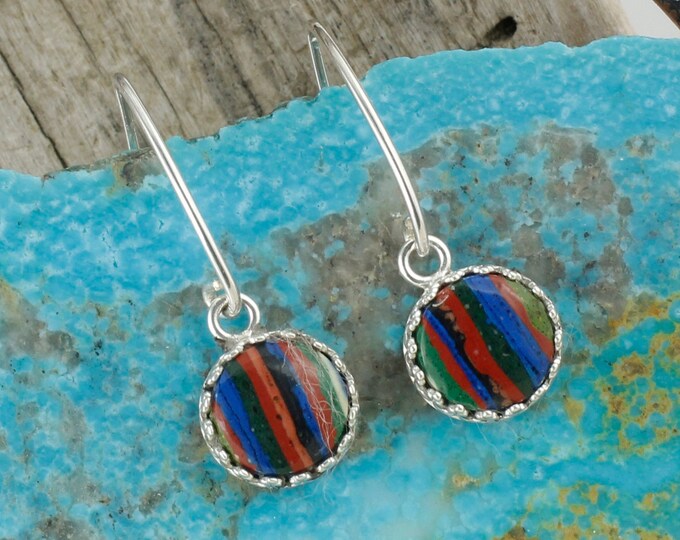Rainbow Calsilica Earrings - Sterling Silver Rainbow Calsilica Dangle Earrings - Rainbow Calsilica Dangles