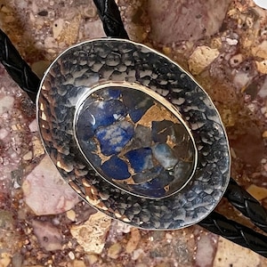 Handcrafted Sterling Silver & Lapis Lazuli and Bronze Bolo Tie - Western Unisex Accessory Gift Idea