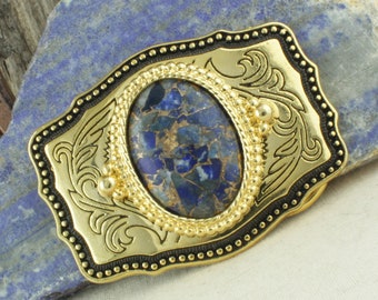 Lapis Lazuli and Bronze, Western Belt Buckle for Men and Women