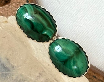 Stunning Handmade, Natural Malachite Stud Earrings - Fantastic Gift Idea - Sterling Silver