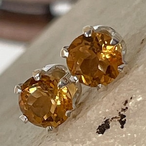 Elegant Madeira Citrine Stud Earrings | Sterling Silver Handmade Jewelry, November Birthstone Gift