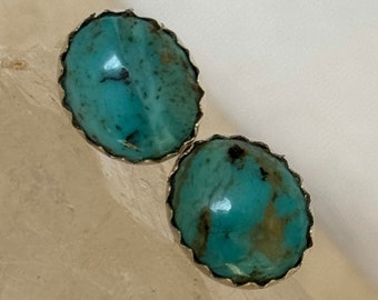 Handmade, Sterling Silver Blue Turquoise Earrings for Women