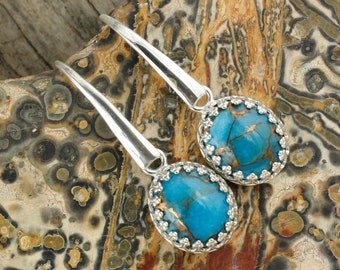 Mohave Blue Turquoise Earrings - Sterling Silver Turquoise Dangles - Mohave Blue Turquoise Dangle Earrings