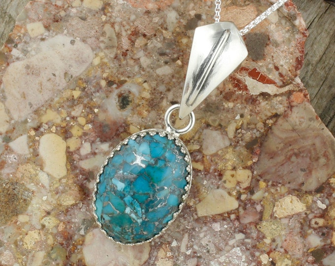 Mohave Blue Turquoise Pendant - Sterling Silver Blue Turquoise Pendant - Mohave Blue Turquoise Necklace