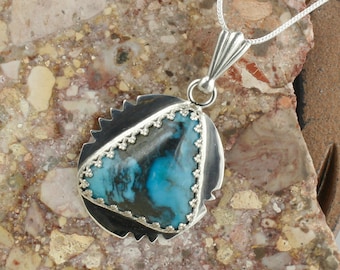 Blue Turquoise Pendant - Sterling Silver Pendant Necklace - Blue Turquoise Necklace for Women