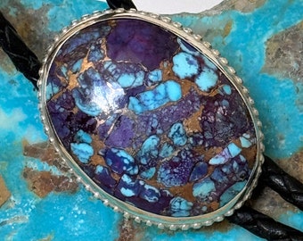 Handmade, Mohave Purple Turquoise Bolo Tie for Men & Women - Great Gift Idea - Sterling Silver