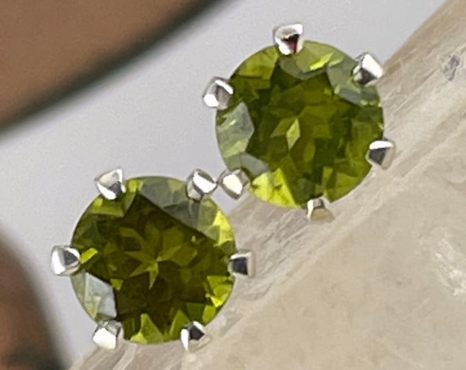 Natural Peridot Earrings - Sterling Silver Earrings -Green Peridot Stud Earrings