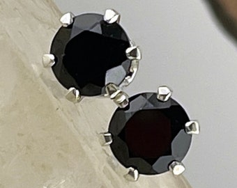 Natural Black Spinel Earrings - Sterling Silver Earrings - Black Spinel Stud Earrings