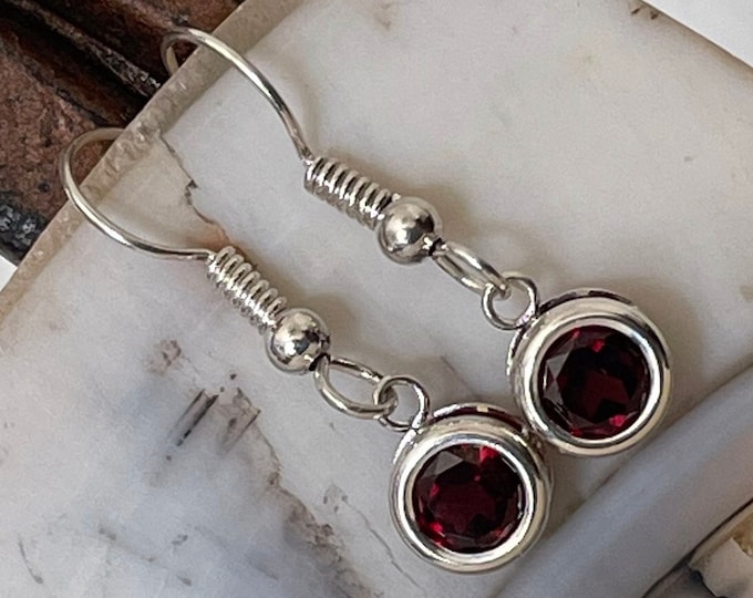 Natural Red Garnet Earrings - Sterling Silver Earrings - Natural Red Garnet Dangle Earrings