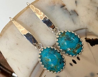 Handmade Sterling Silver, Blue Turquoise Earrings For Women