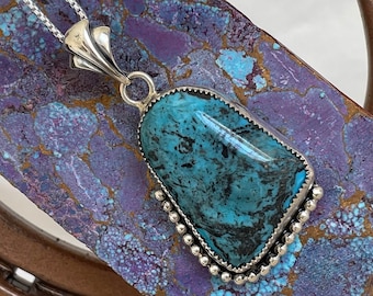 Blue Turquoise Pendant Necklace for Women - Great Gift For Her - Sterling Silver - Handmade