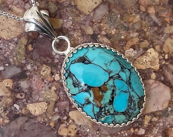 Mohave Blue Turquoise Pendant - Sterling Silver Pendant - Mohave Blue Turquoise Necklace