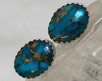 Handmade Sterling Silver, Compressed Teal Kingman Turquoise Earrings For Women