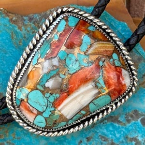 Handcrafted Sterling Silver Spiny Oyster & Turquoise Bolo Tie - Unisex Western Cowboy Accessory