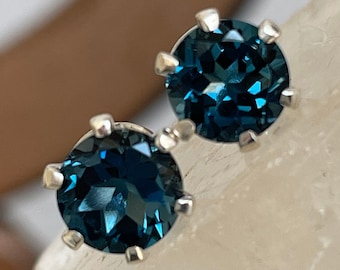 Sterling Silver, Natural London Blue Topaz Earrings for Women