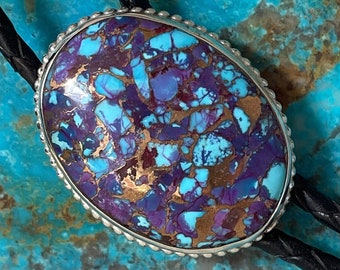 Mohave Purple Turquoise Bolo Tie - Western Style Bolo Tie - Sterling Silver Bolo Tie - Cowboy Bolo Tie