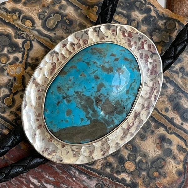 Handmade, Sterling Silver, Blue Kingman Turquoise Bolo Tie for Men and For Women