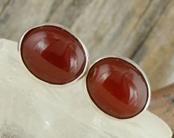 Natural Red Carnelian Earrings - Sterling Silver Earrings - Red Carnelian Studs - Stud Earrings