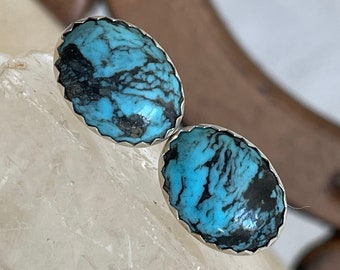 Handmade, Sterling Silver, Blue Kingman Turquoise Earrings for Women
