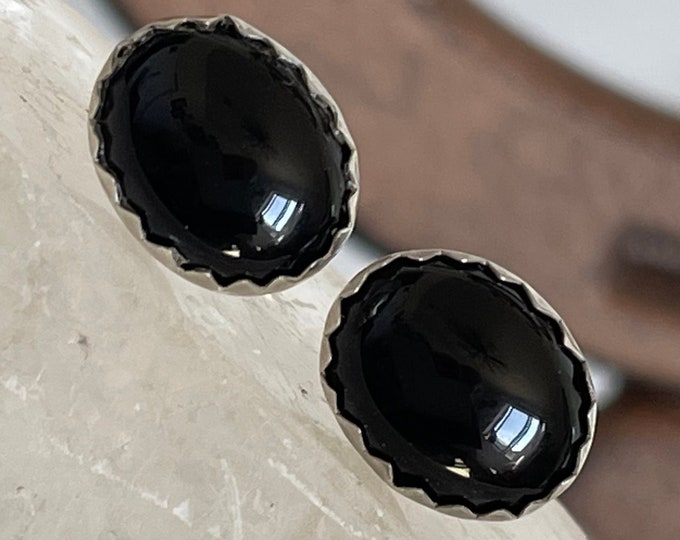 Natural Black Onyx Earrings - Sterling Silver Earrings - Natural Balck Onyx Stud Earrings