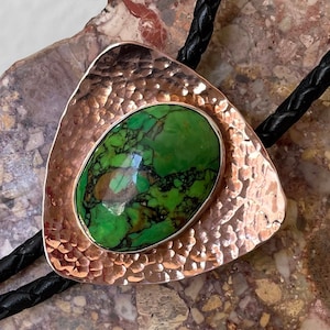 Handcrafted Copper & Sterling Silver Mohave Green Turquoise Bolo Tie - Western Unisex Accessory