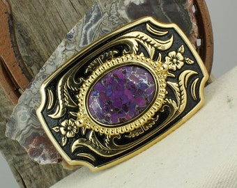 Mohave Purple Turquoise Belt Buckle - Western Belt Buckle - Cowboy Belt Buckle - Boho Belt Buckle