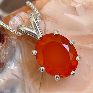 Handcrafted Mexican Fire Opal Pendant Necklace | Elegant Statement Jewelry for Women, Perfect Gift