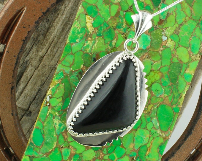 Natural Black Onyx Pendant - Sterling Silver Pendant Necklace - Natural Black Onyx Necklace