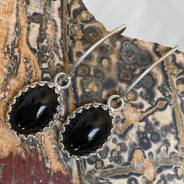 Natural Black Onyx Earrings - Sterling Silver Earrings - Natural Black Onyx Dangle Earrings