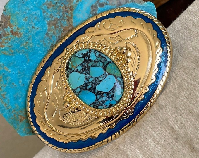 Mohave Blue Turquoise Belt Buckle - Western Style Belt Buckle - Cowboy Belt Buckle - Boho Belt Buckle