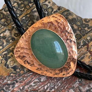 Rustic Copper & Sterling Silver Green Aventurine Bolo Tie - Unisex Western Cowboy Neckwear
