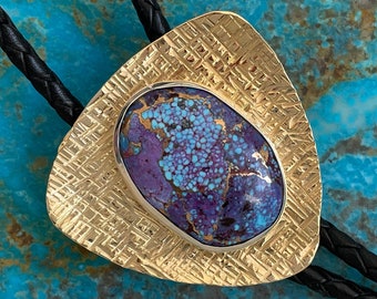 Handmade, Brass & Sterling Silver, Mohave Purple Turquoise Bolo Tie For Men and Women