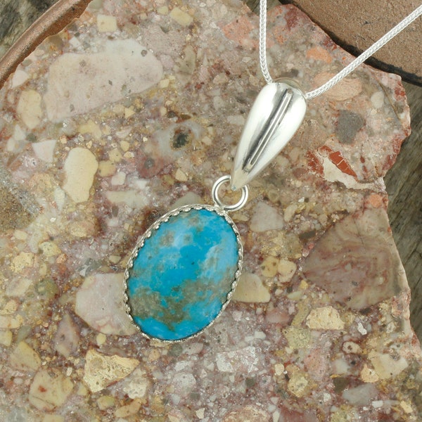 Kingman Turquoise Pendant - Sterling Silver Pendant Necklace -Blue Kingman Turquoise Necklace