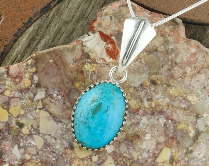 Blue Kingman Turquoise Pendant - Sterling Silver Pendant Necklace - Kingman Turquoise Necklace